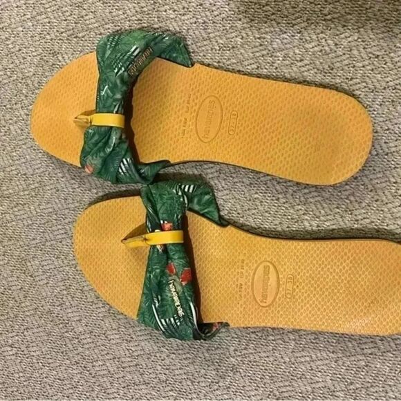 Tropical Print Bow Slide Sandals with Yellow Sole Summer Beach Flip Flops - Picture 4 of 6